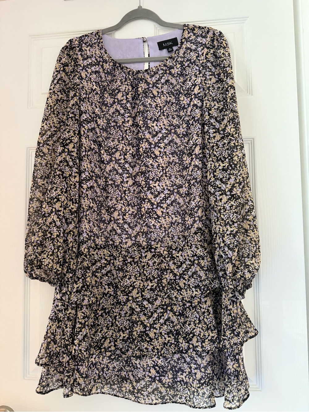 MSK Navy & Cream Floral Layered Chiffon Dress